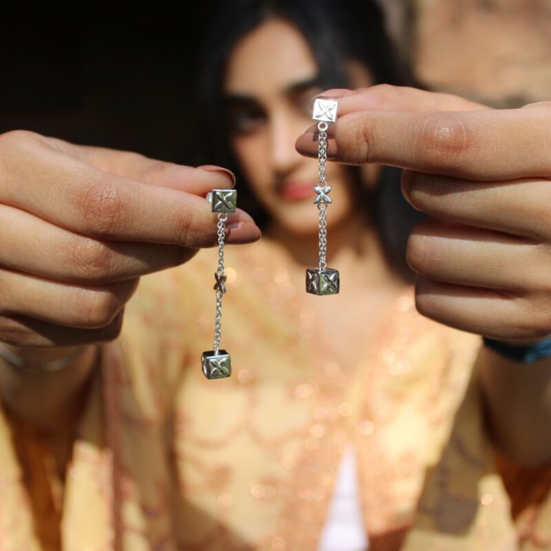 Blossom Cube Charm 925 silver earrings