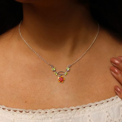 Gulmohar Flower Leaf 925 silver pendant