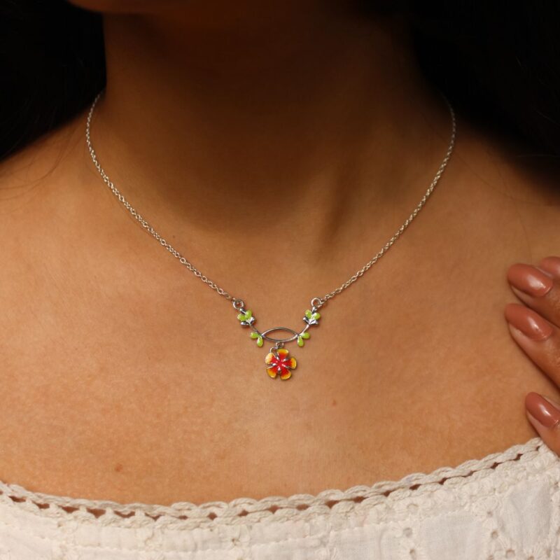 Gulmohar Flower Leaf 925 silver pendant