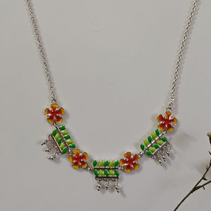 Gulmohar Flower leaves 925 Silver Choker