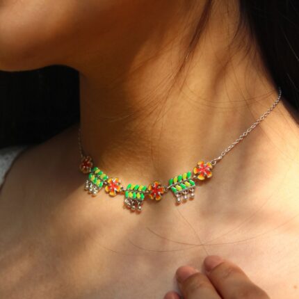 Gulmohar flower leaves 92.5 sterling silver choker