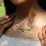 Gulmohar flower leaves 925 silver necklace