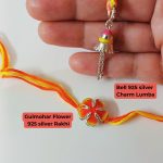 Gulmohar 925 silver Flower Rakhi & Bell 925 silver charm Lumba
