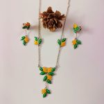 Enchanted Blossoms 925 silver necklace earrings set with yellow green enamel
