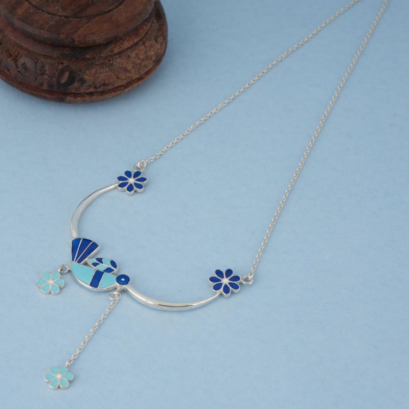 Blue 925 silver bird necklace